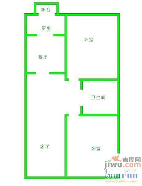 松山南小区2室2厅1卫90㎡户型图