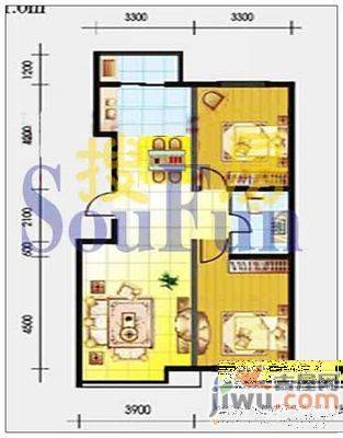 北美家园二期2室2厅1卫77㎡户型图