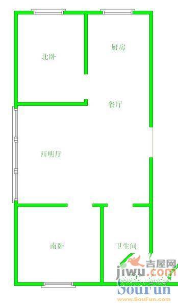 北美家园二期2室2厅1卫77㎡户型图