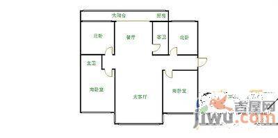 鹏泰花园3室2厅1卫122㎡户型图