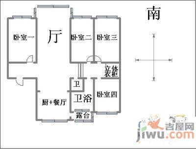 鹏泰花园3室2厅1卫122㎡户型图