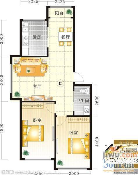 凤凰社区3室1厅1卫76㎡户型图