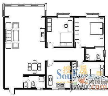 加州花园3室2厅1卫户型图