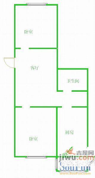 松山安居园2室1厅1卫65㎡户型图