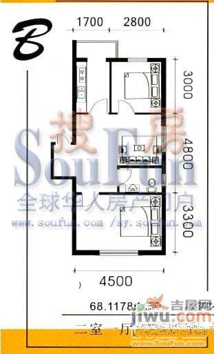 环北花园1室1厅1卫60.2㎡户型图