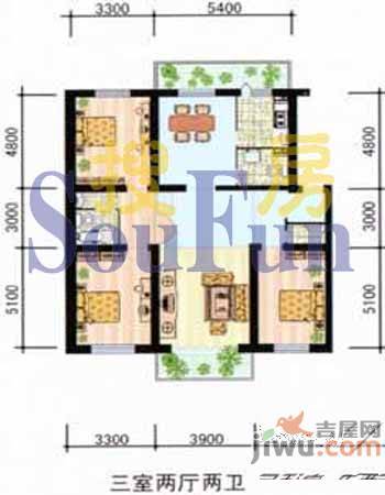 柳条湖幸福家园3室2厅2卫160.8㎡户型图