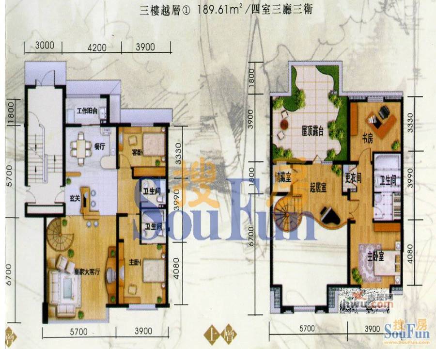 8栋洋房4室3厅3卫213.9㎡户型图