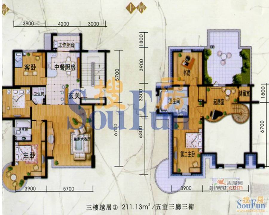 8栋洋房4室3厅3卫213.9㎡户型图