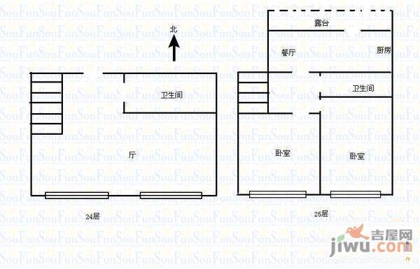 中润国际大厦3室2厅1卫124.3㎡户型图