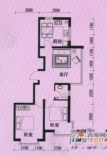 浪漫满屋2室2厅1卫95㎡户型图