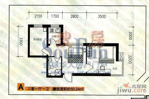 天缘雅苑2室1厅1卫50.2㎡户型图