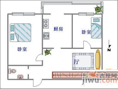 光辉小区2室1厅1卫56㎡户型图