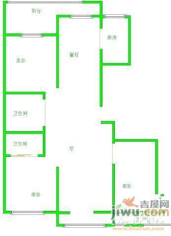 金居花园2室2厅1卫70㎡户型图