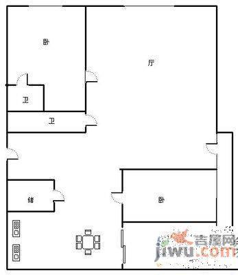 孔雀花园3室2厅1卫153㎡户型图