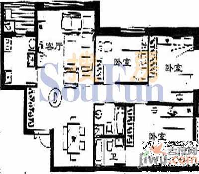 豪隆世家3室2厅2卫125.1㎡户型图