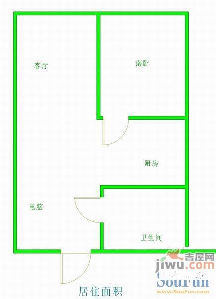 青年居易香奈丽舍1室1厅1卫54㎡户型图