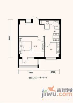 城建梦翔之家A区1室1厅1卫41㎡户型图