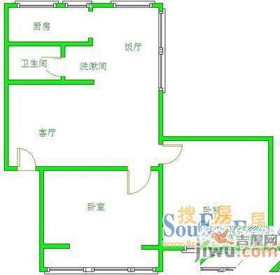 工人村二小区1室2厅1卫57㎡户型图