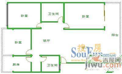 工人村二小区1室2厅1卫57㎡户型图