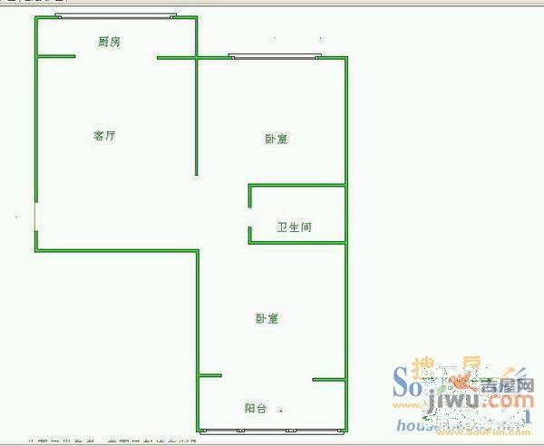 工人村二小区1室2厅1卫57㎡户型图