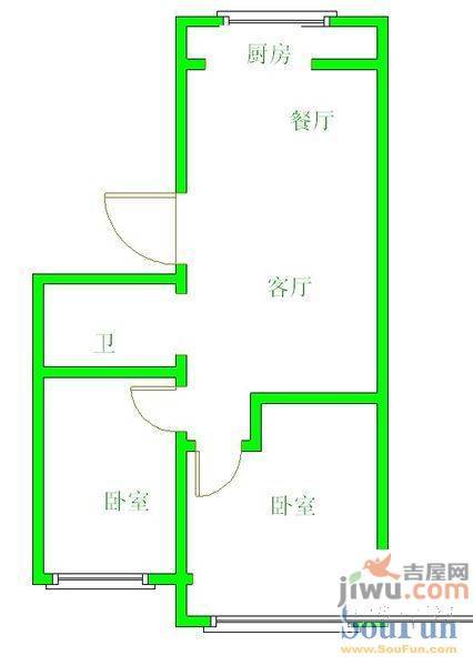 江山花园2室2厅1卫84㎡户型图