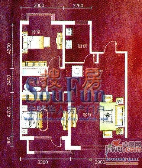 青城1室2厅1卫57.7㎡户型图