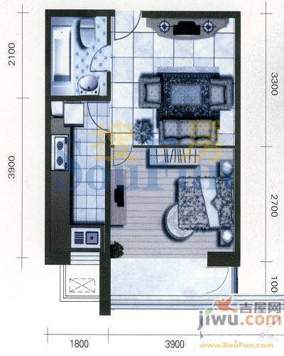 青城1室2厅1卫57.7㎡户型图