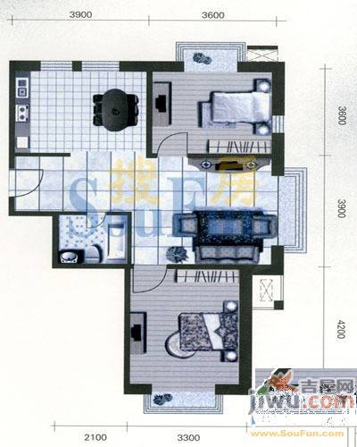 青城1室2厅1卫57.7㎡户型图