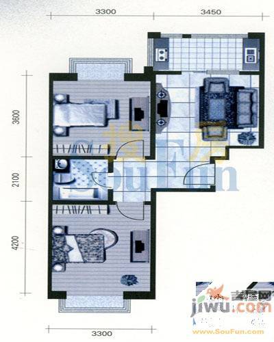 青城1室2厅1卫57.7㎡户型图