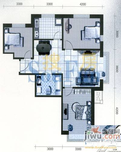 青城1室2厅1卫57.7㎡户型图