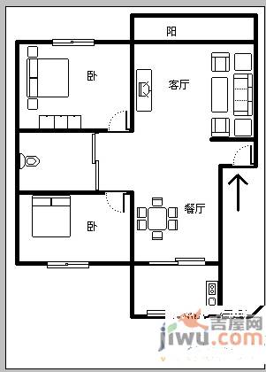 沈新园2室1厅1卫74.6㎡户型图