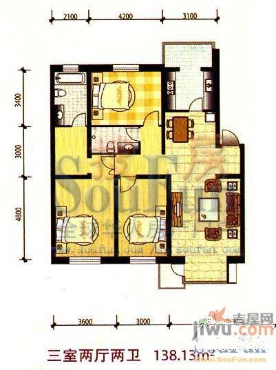 大禹兰庭花园2室1厅1卫67.9㎡户型图