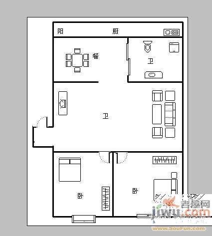 今日阳光A区2室1厅1卫98㎡户型图