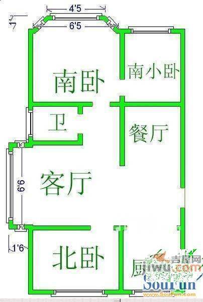 春江花月A区2室0厅1卫86㎡户型图