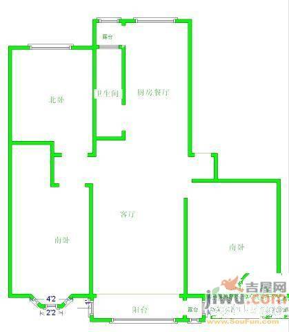 天时嘉园2室2厅1卫90㎡户型图