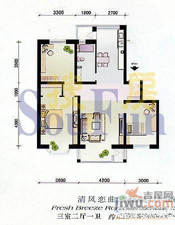 天时嘉园2室2厅1卫90㎡户型图