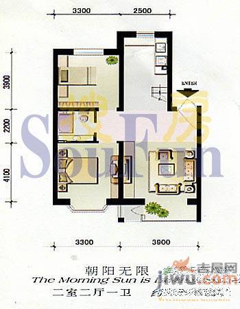 天时嘉园2室2厅1卫90㎡户型图