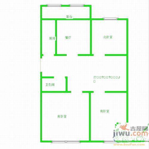 建大四小区1室1厅1卫47㎡户型图