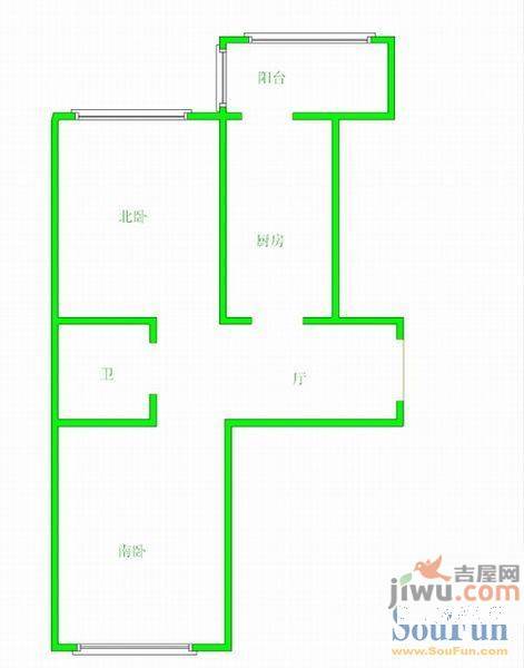 赞新小区2室1厅1卫59㎡户型图