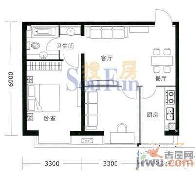 千缘爱城2室1厅1卫102.2㎡户型图