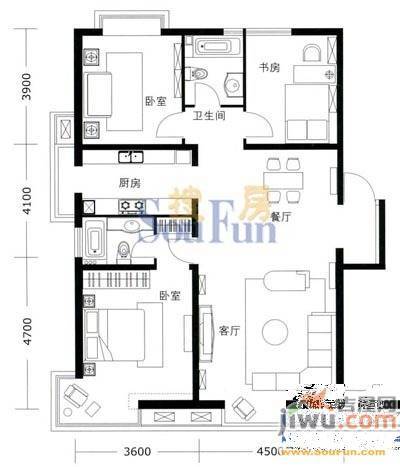 千缘爱城2室1厅1卫102.2㎡户型图