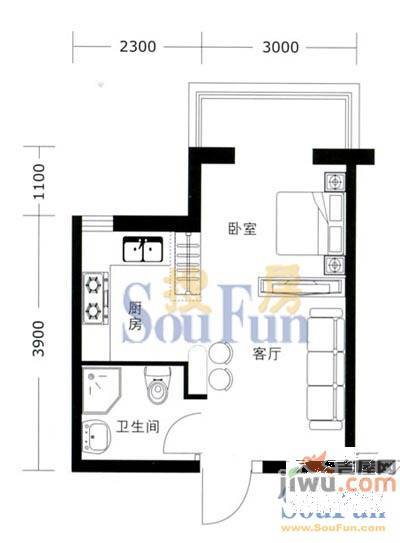 千缘爱城2室1厅1卫102.2㎡户型图