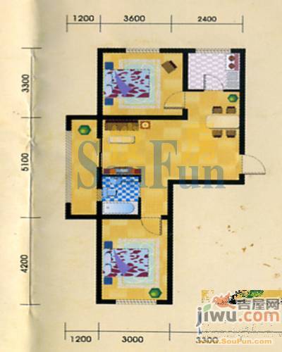 易居园2室1厅1卫75.3㎡户型图