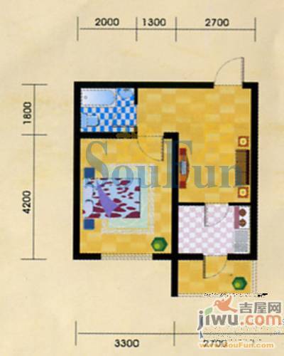 易居园2室1厅1卫75.3㎡户型图