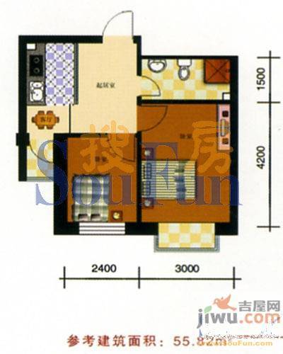 阳光A版1室1厅1卫43.5㎡户型图