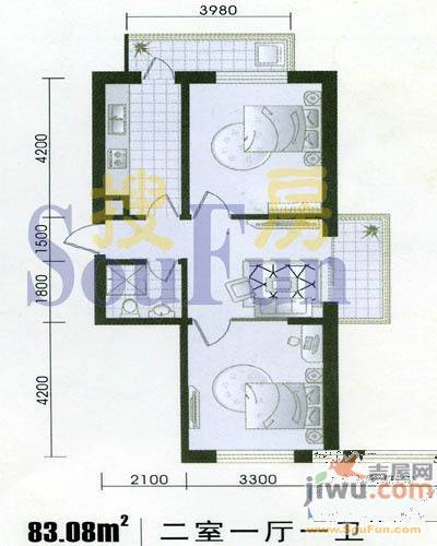 盛世家园2室2厅1卫62.3㎡户型图