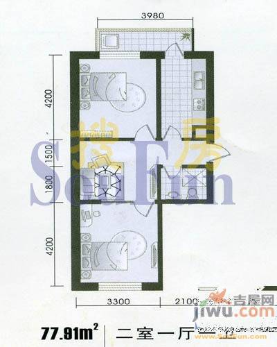 盛世家园2室2厅1卫62.3㎡户型图