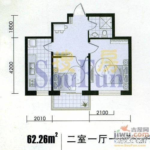 盛世家园2室2厅1卫62.3㎡户型图