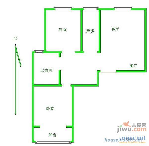 江南春城B区2室2厅1卫58㎡户型图