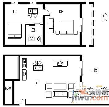 江南春城B区2室2厅1卫58㎡户型图